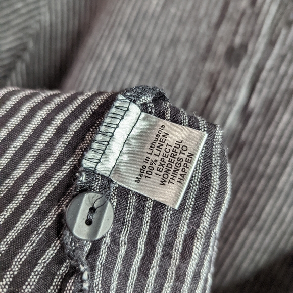 SALE LIMITED TIME Flax Top Short Sleeve Stripe Black Linen Tunic Lagenlook - Picture 12 of 13